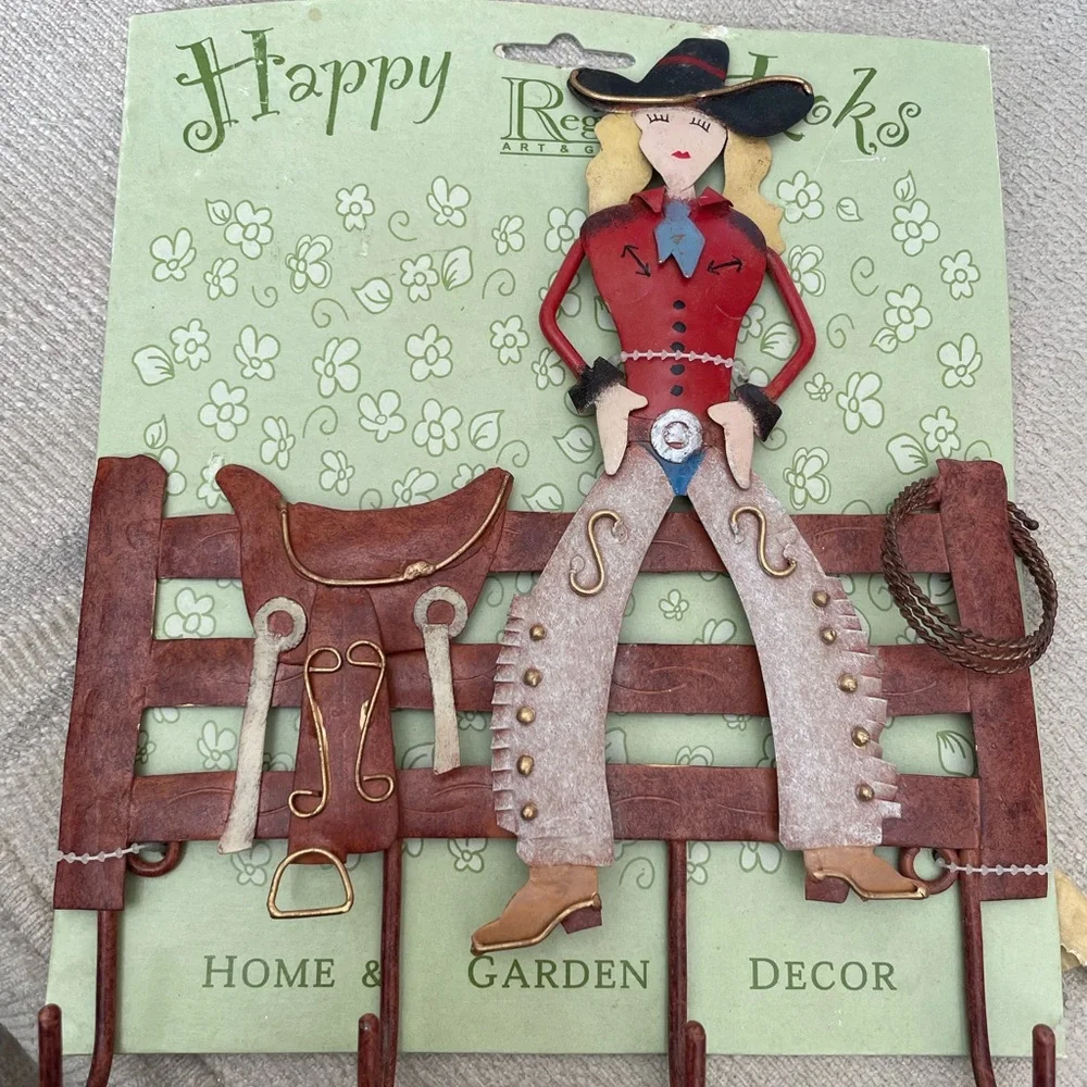 Hanging key hook Cowgirl Metal Wall Decor. Four hooks for keys. Hang anything.